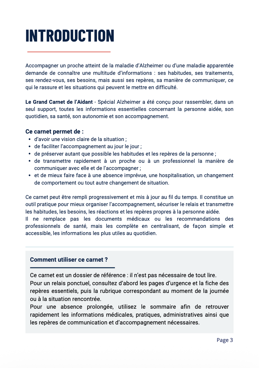 Le Grand Carnet de l'Aidant - Spécial Alzheimer et maladies apparentées