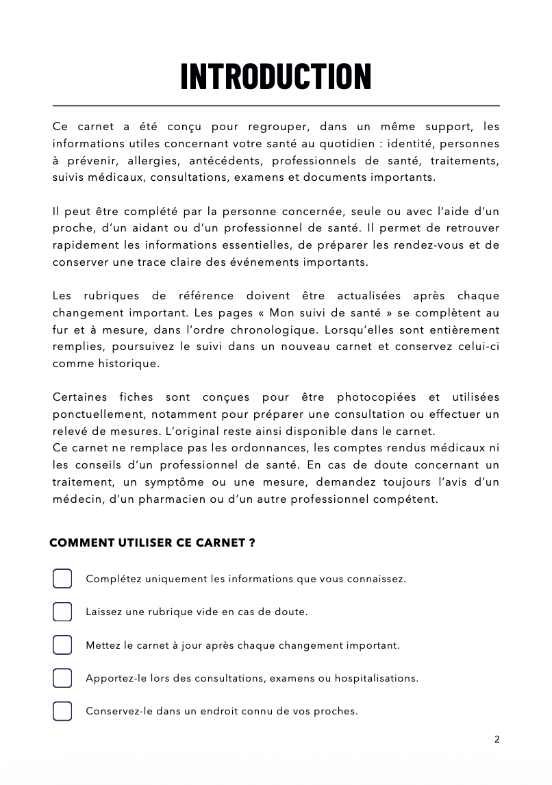 Le petit carnet de ma santé au quotidien