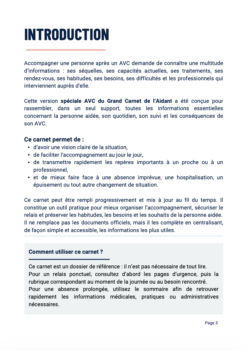 Le Grand Carnet de l’Aidant – Spécial AVC